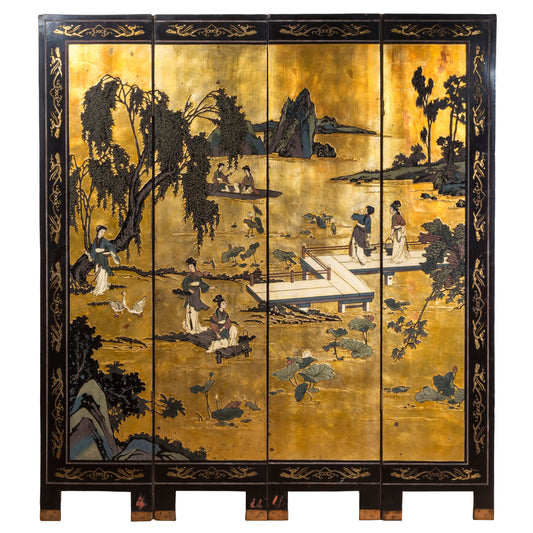 Antique Chinese Export Coromandel Lacquer and Gilt Screen