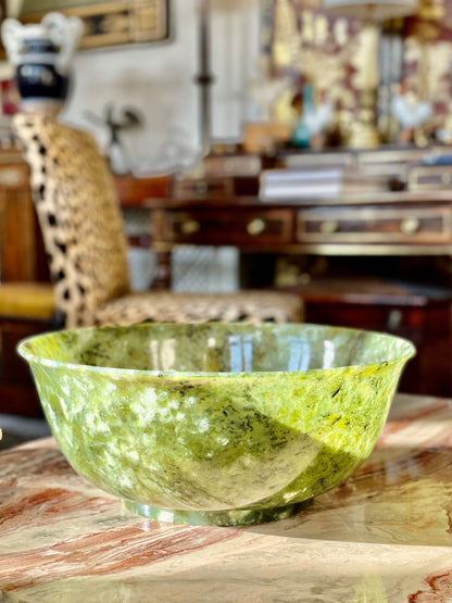 Massive Chinese Spinach Green Jade Bowl