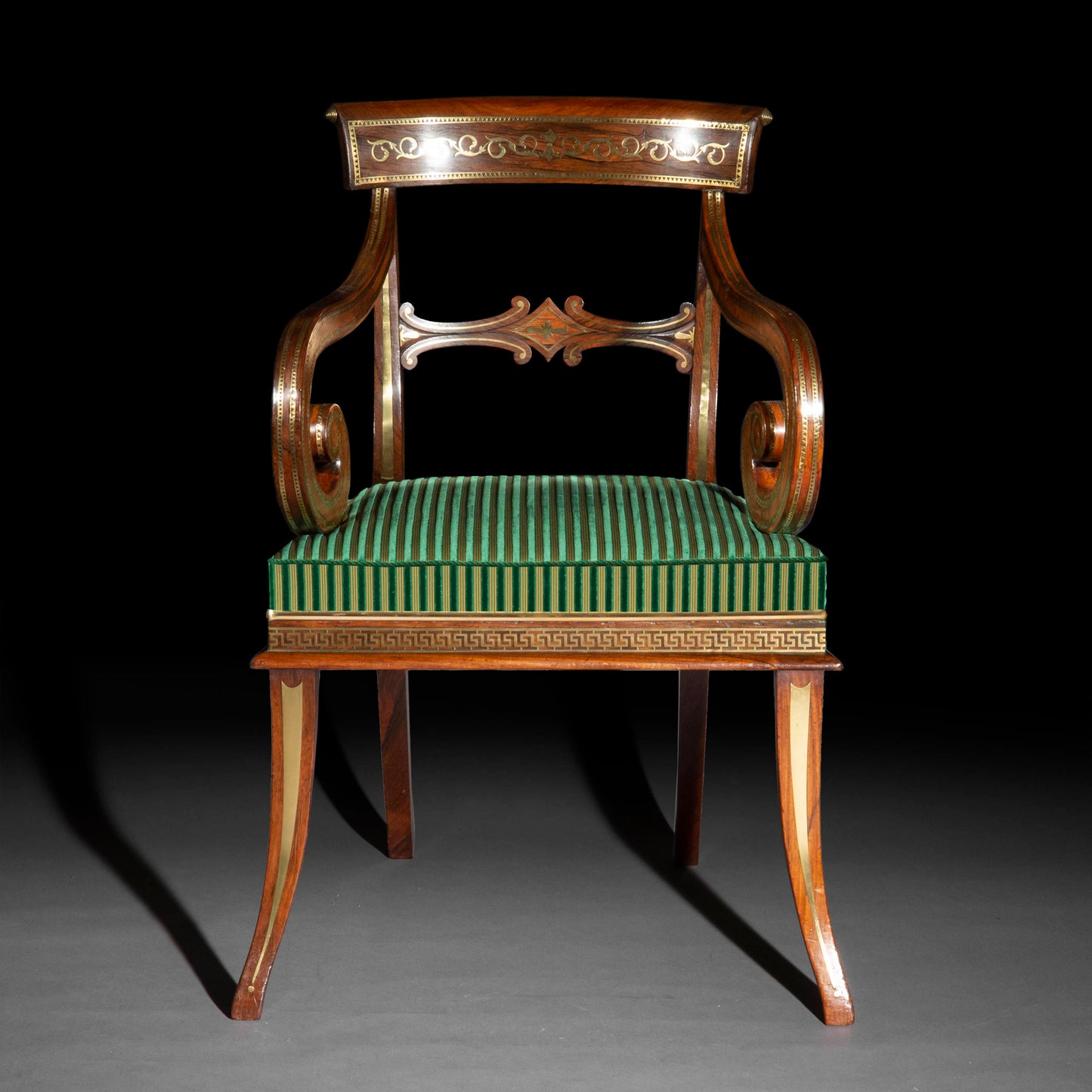 Fine Regency Brass Inlaid Armchair, Attributed to George Oakley