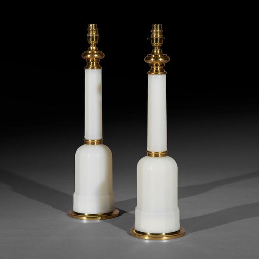 Pair of White Opaline Glass Lamps