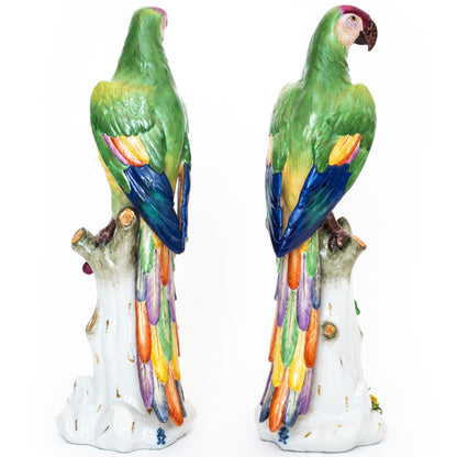 Massive Pair of Volkstedt Meissen Style Porcelain Macaw Parrots