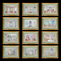 Set of Twelve Antique French Interior Decor Prints