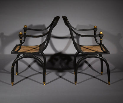 Madeleine Castaing: Pair of Antique Curule Armchairs, after Chapuis