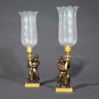 Pair of Early 19th Century Triton Candlesticks Storm Lanterns by Wood & Caldwell