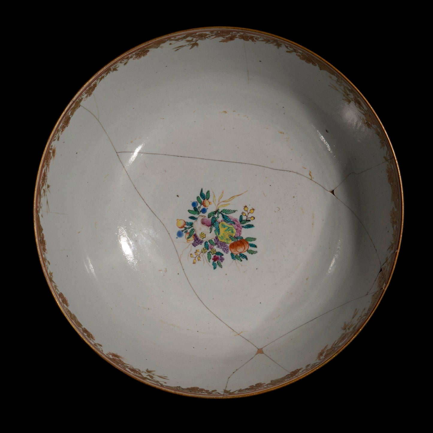 18th Century Chinese Export Porcelain Bowl with Old Riveted Repairs