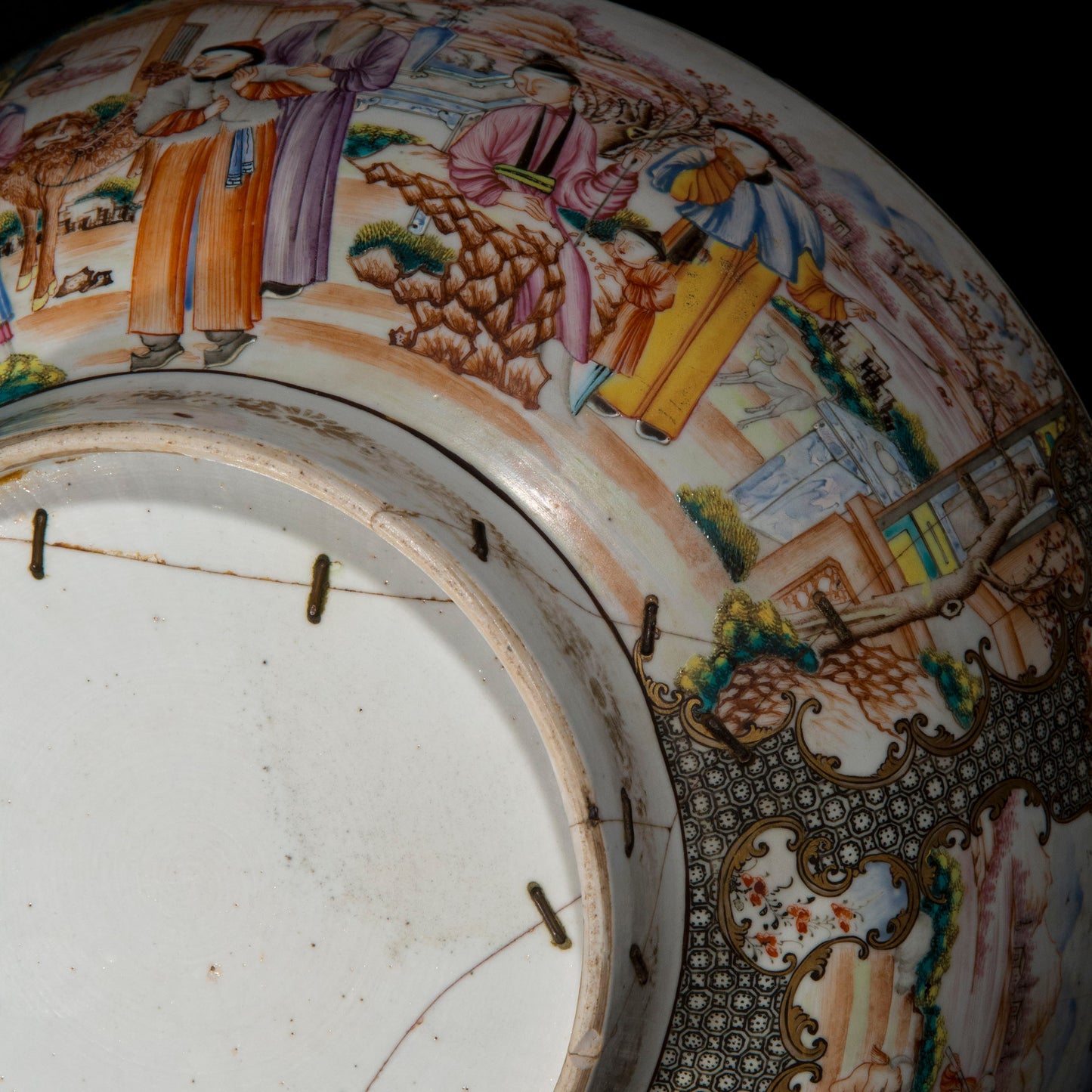 18th Century Chinese Export Porcelain Bowl with Old Riveted Repairs