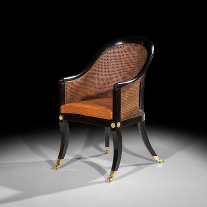 Regency Ebonised Klismos Bergere Armchair, attributed to Gillows