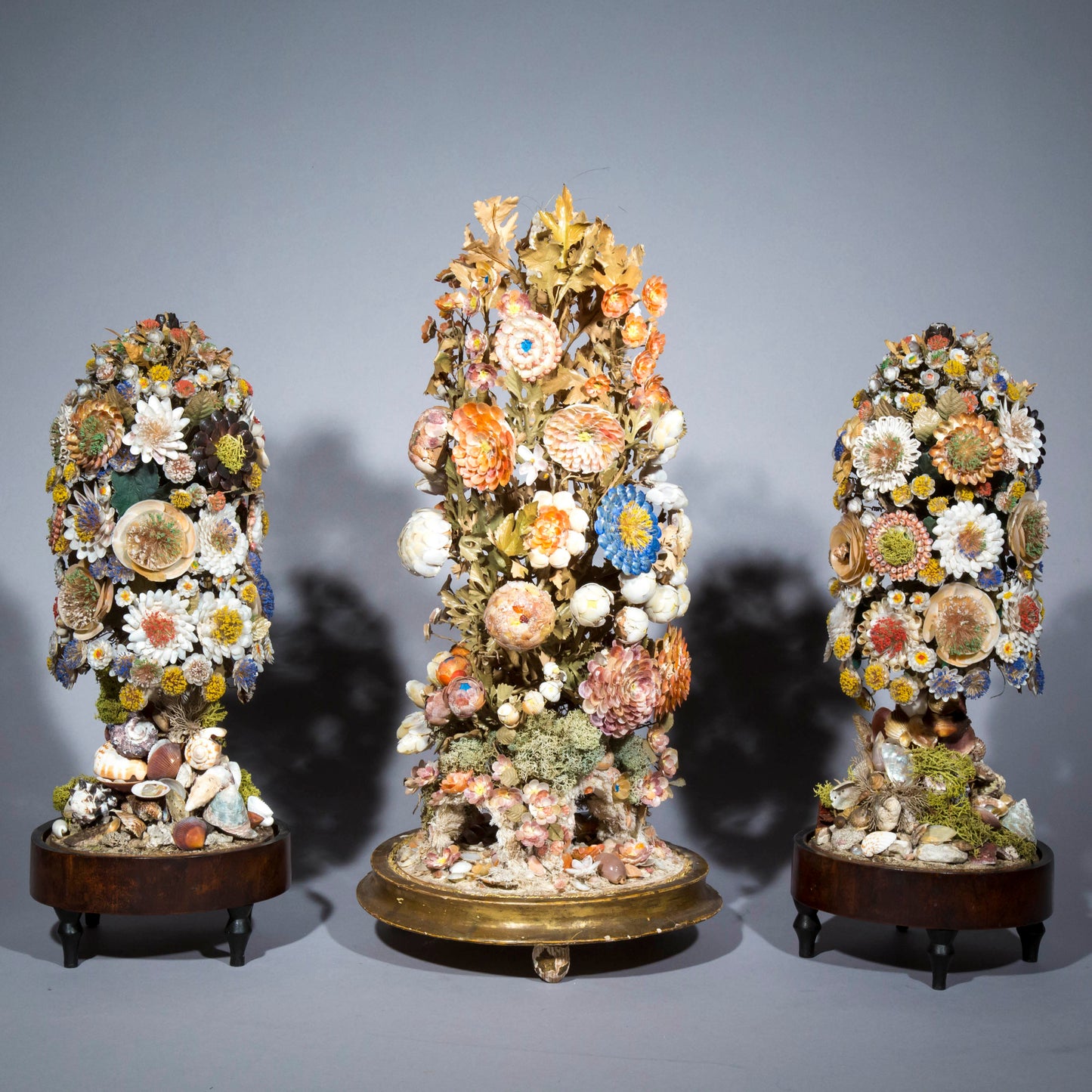 Three Victorian Shellwork Flower Arrangements