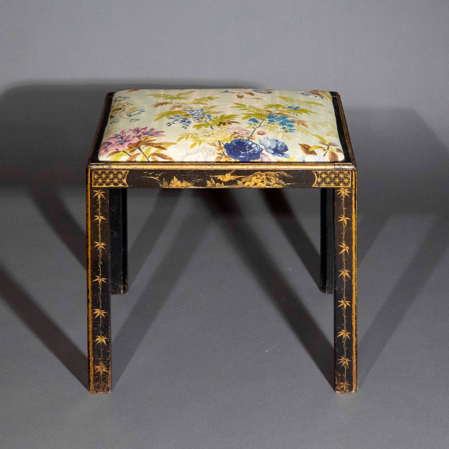 Early 20th Century Black Lacquer Chinoiserie Stool