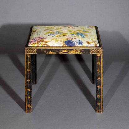 Early 20th Century Black Lacquer Chinoiserie Stool