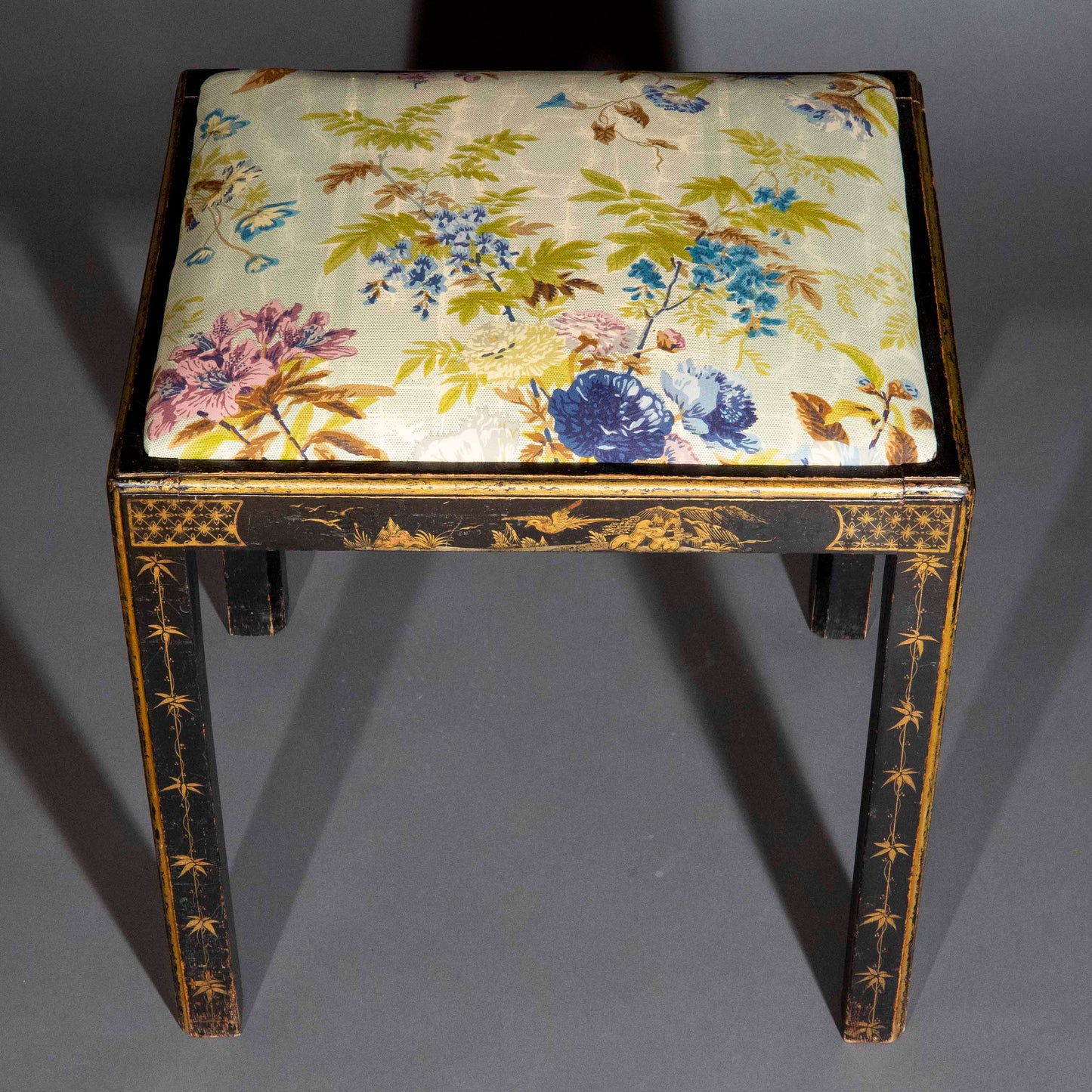 Early 20th Century Black Lacquer Chinoiserie Stool