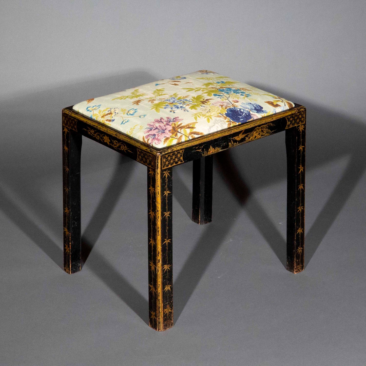 Early 20th Century Black Lacquer Chinoiserie Stool