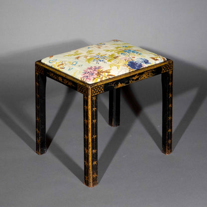Early 20th Century Black Lacquer Chinoiserie Stool
