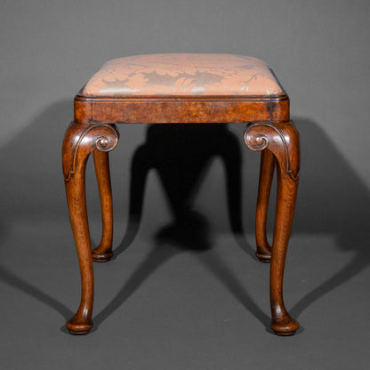 Early 20th Century Queen Anne Style Burr Walnut Stool