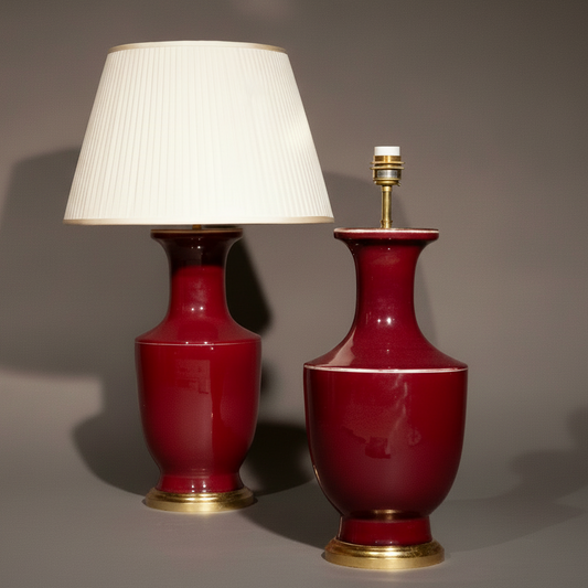 Pair of Large Chinese Sang de Boeuf Vase Lamps