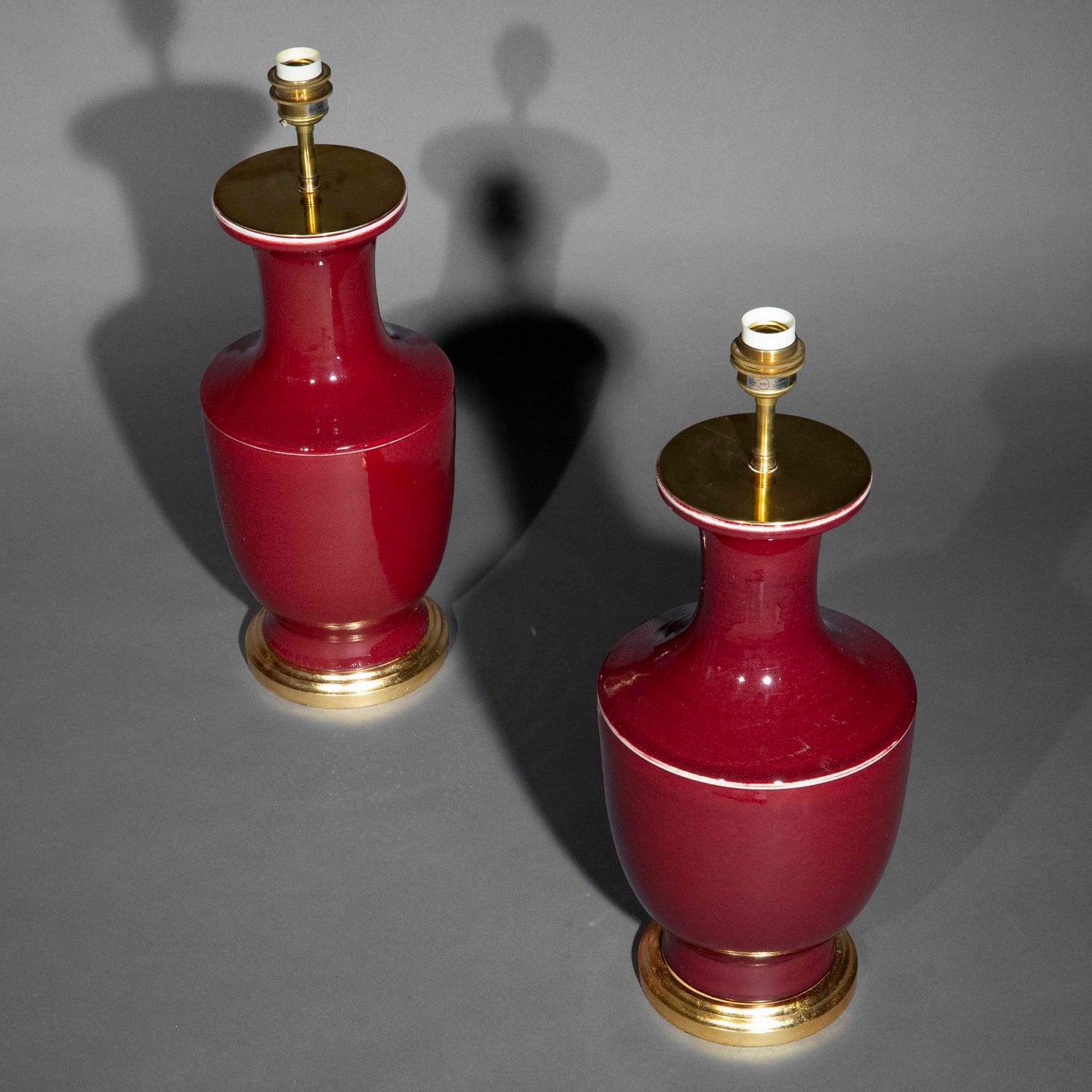 Pair of Large Chinese Sang de Boeuf Vase Lamps