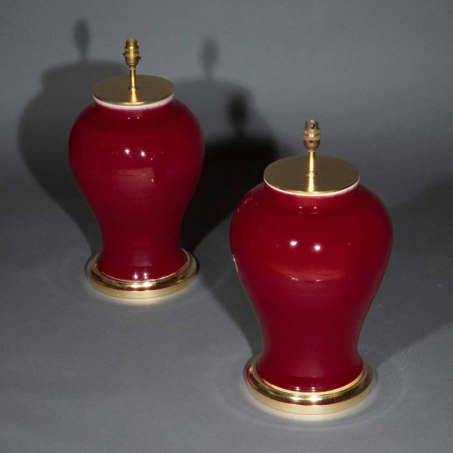 Pair of Large Chinese Jar Lamps in Sang de Boeuf Glaze