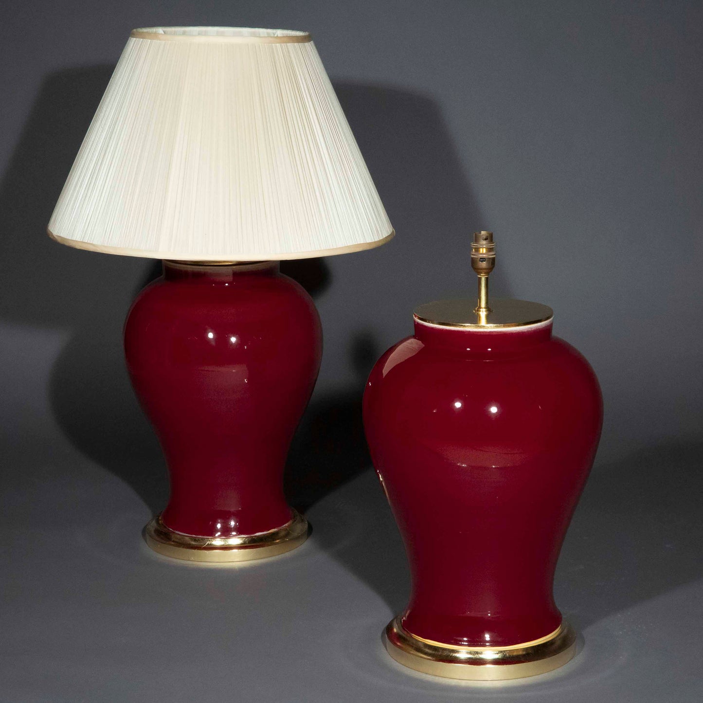 Pair of Large Chinese Jar Lamps in Sang de Boeuf Glaze