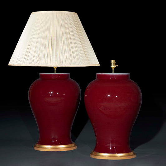 Pair of Large Chinese Jar Lamps in Sang de Boeuf Glaze