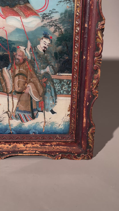 Large 19th Century Reverse Glass Painting in Its Original Frame