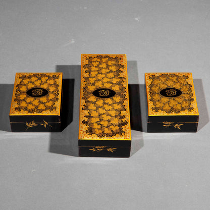 19th Century Chinoiserie Lacquer Boxes Monogrammed DF